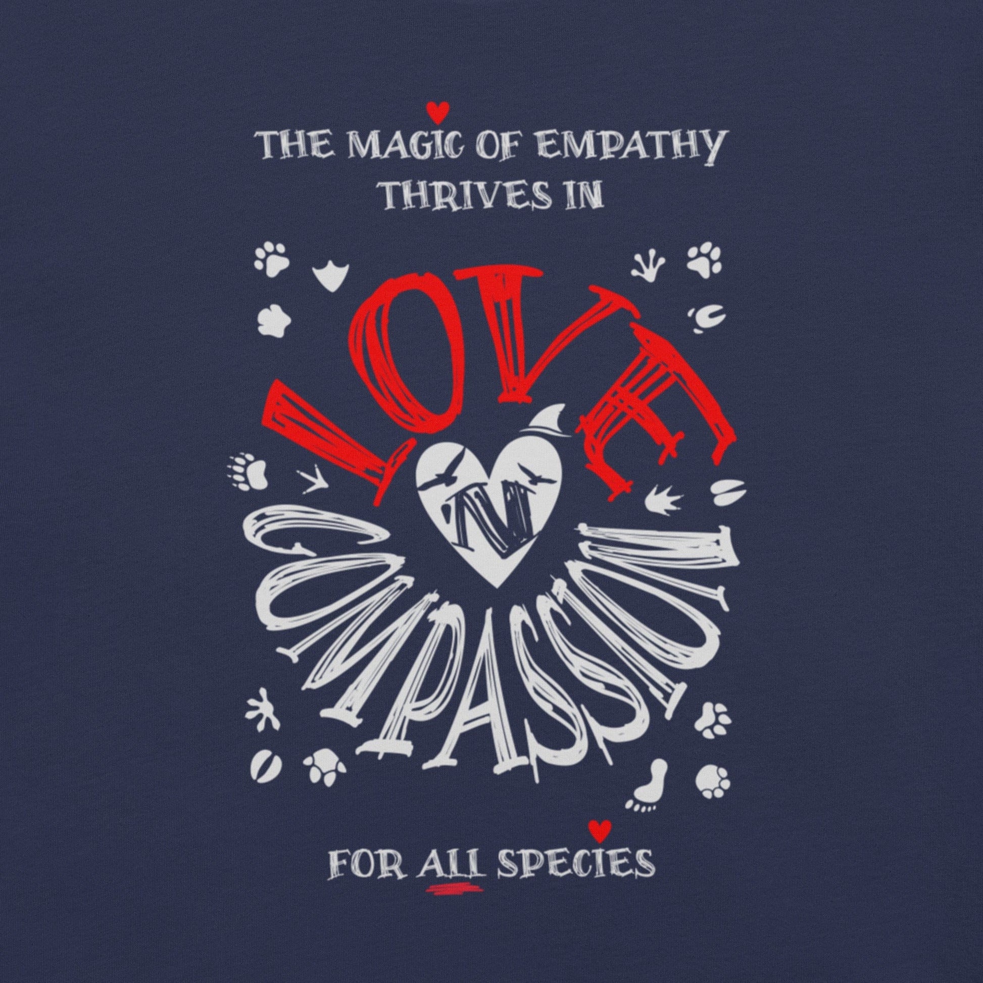 OMTHREAD The Magic of Empathy Thrives in Love 'N Compassion For All Species Retro Heart Graphic Tee,
