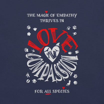 OMTHREAD The Magic of Empathy Thrives in Love 'N Compassion For All Species Retro Heart Graphic Tee,