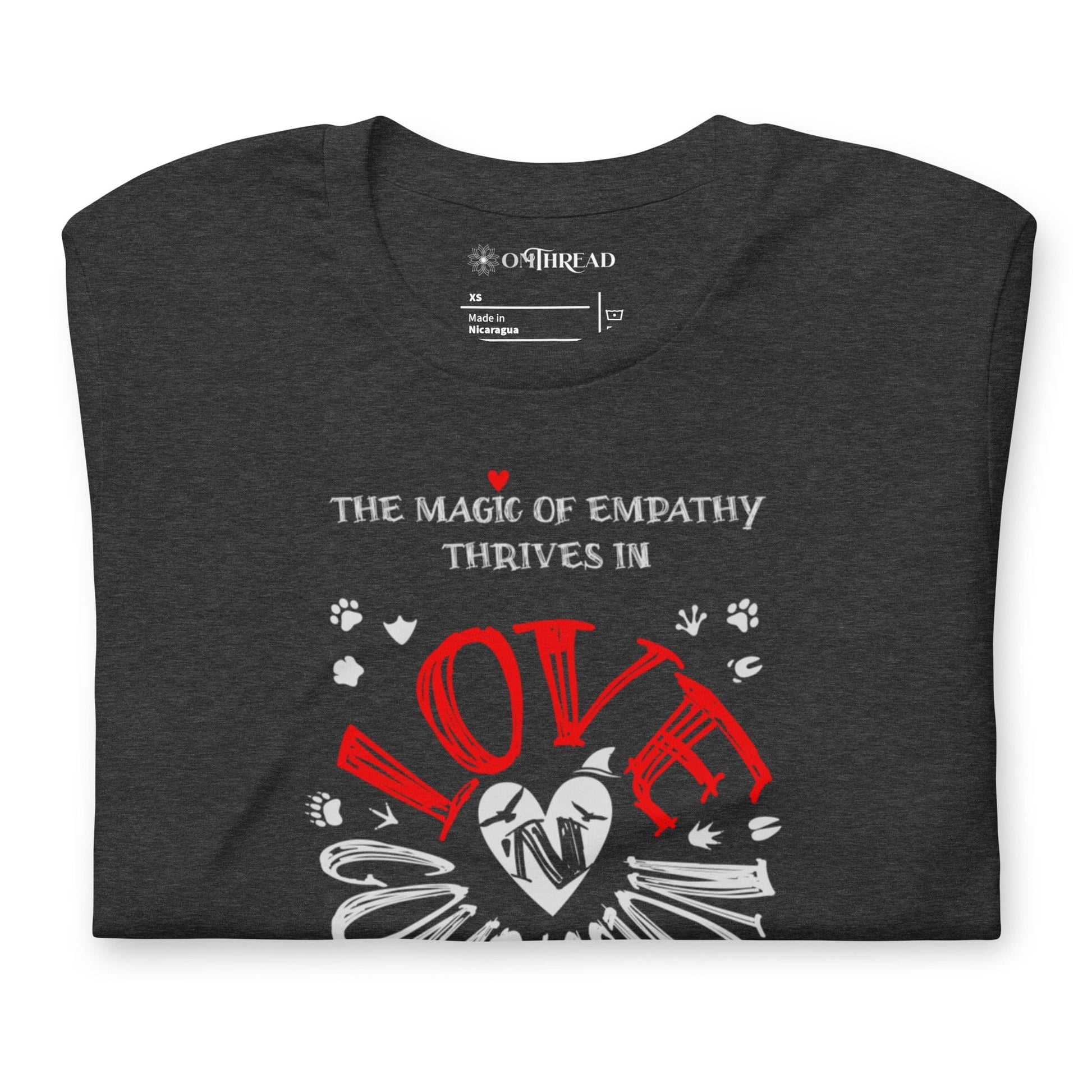 OMTHREAD The Magic of Empathy Thrives in Love 'N Compassion For All Species Retro Heart Graphic Tee,