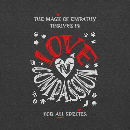 OMTHREAD The Magic of Empathy Thrives in Love 'N Compassion For All Species Retro Heart Graphic Tee,
