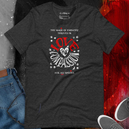 OMTHREAD The Magic of Empathy Thrives in Love 'N Compassion For All Species Retro Heart Graphic Tee,