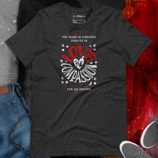 OMTHREAD The Magic of Empathy Thrives in Love 'N Compassion For All Species Retro Heart Graphic Tee,