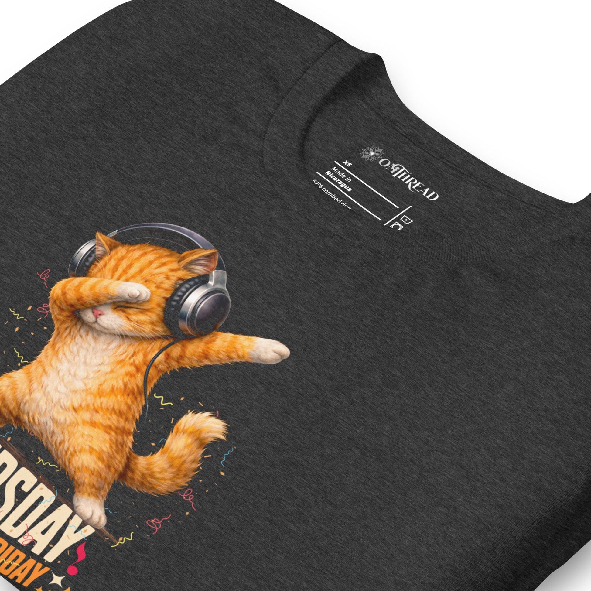 OMTHREAD Thursday Feels Like Friday Dancing Cat Headphones Shirt