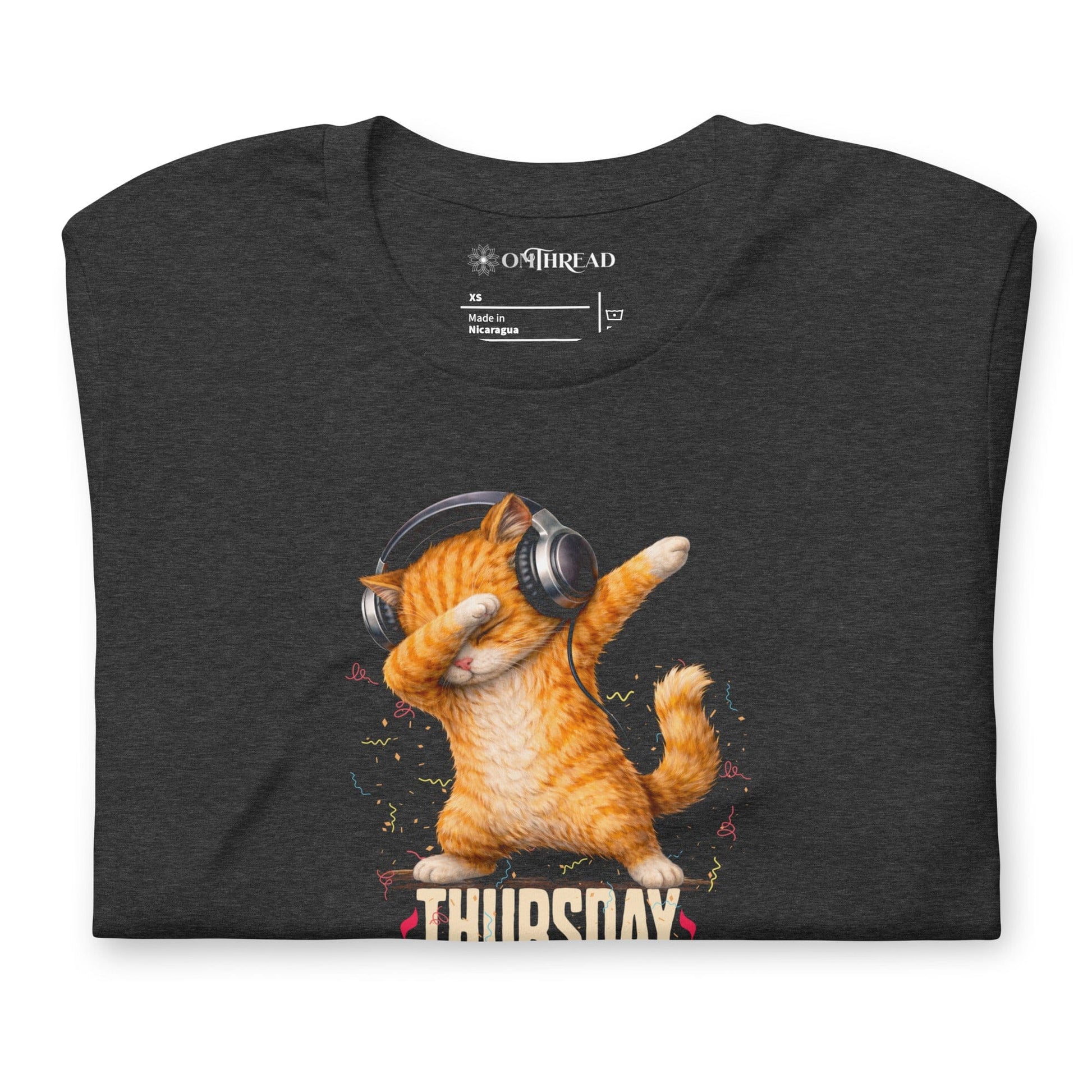 OMTHREAD Thursday Feels Like Friday Dancing Cat Headphones Shirt