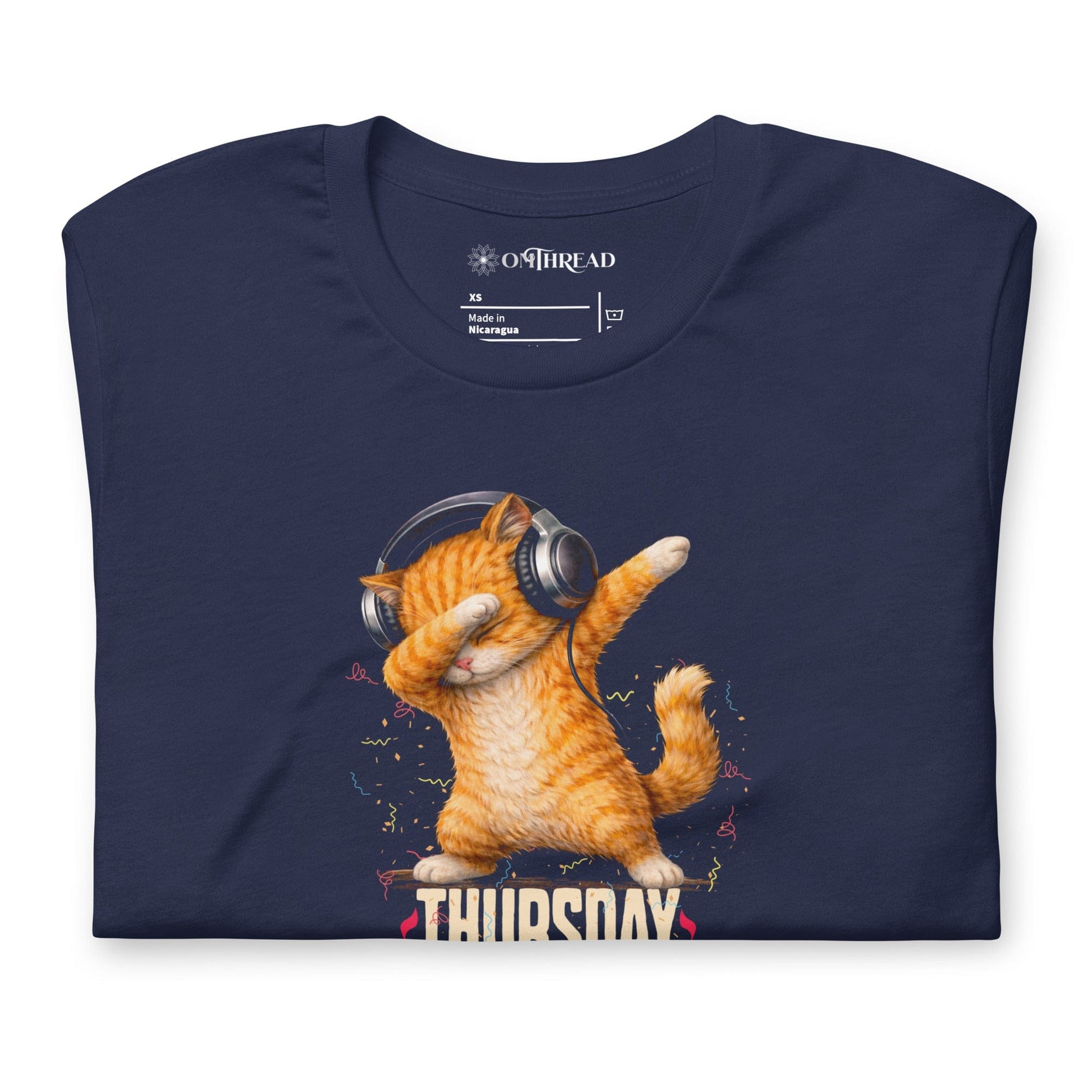 OMTHREAD Thursday Feels Like Friday Dancing Cat Headphones Shirt