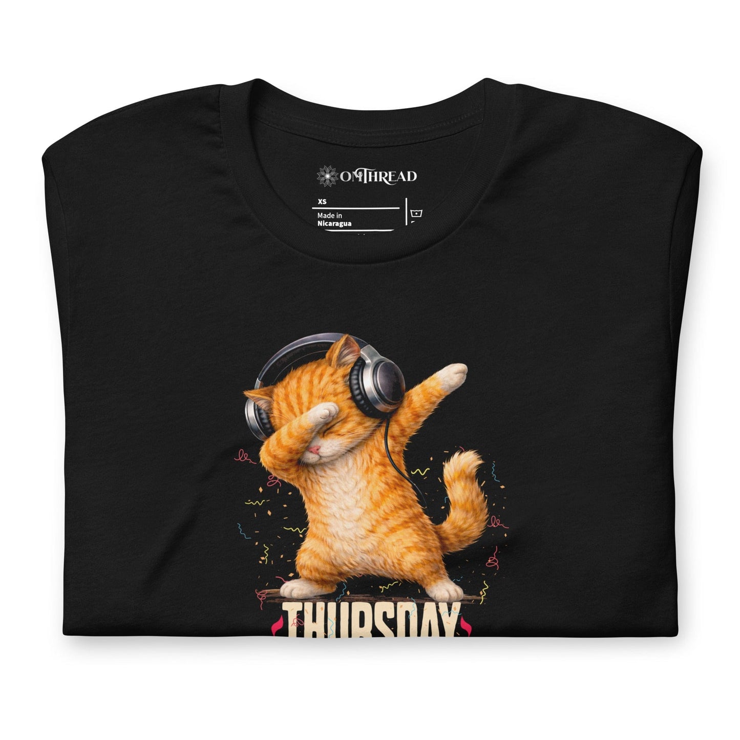 OMTHREAD Thursday Feels Like Friday Dancing Cat Headphones Shirt
