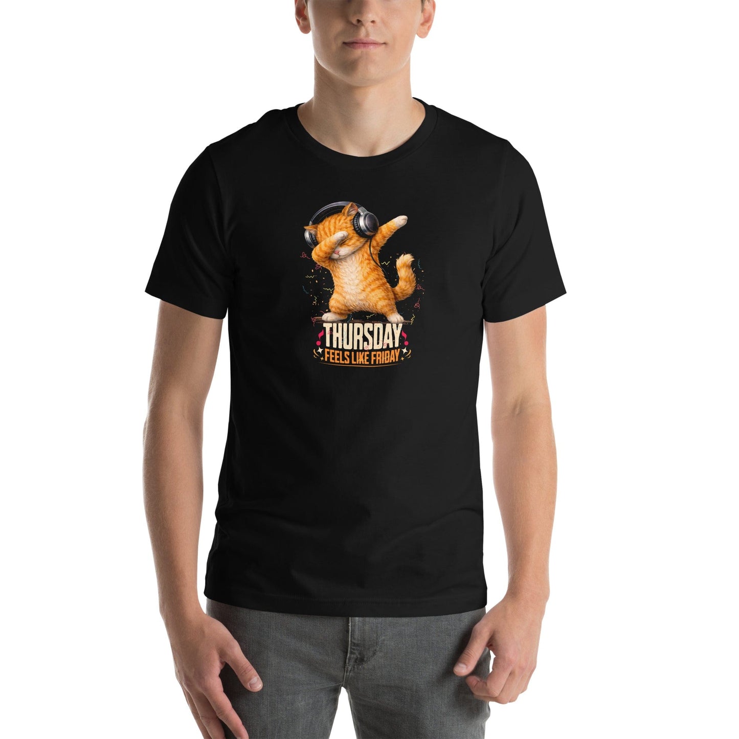 OMTHREAD Thursday Feels Like Friday Dancing Cat Headphones Shirt