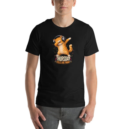 OMTHREAD Thursday Feels Like Friday Dancing Cat Headphones Shirt