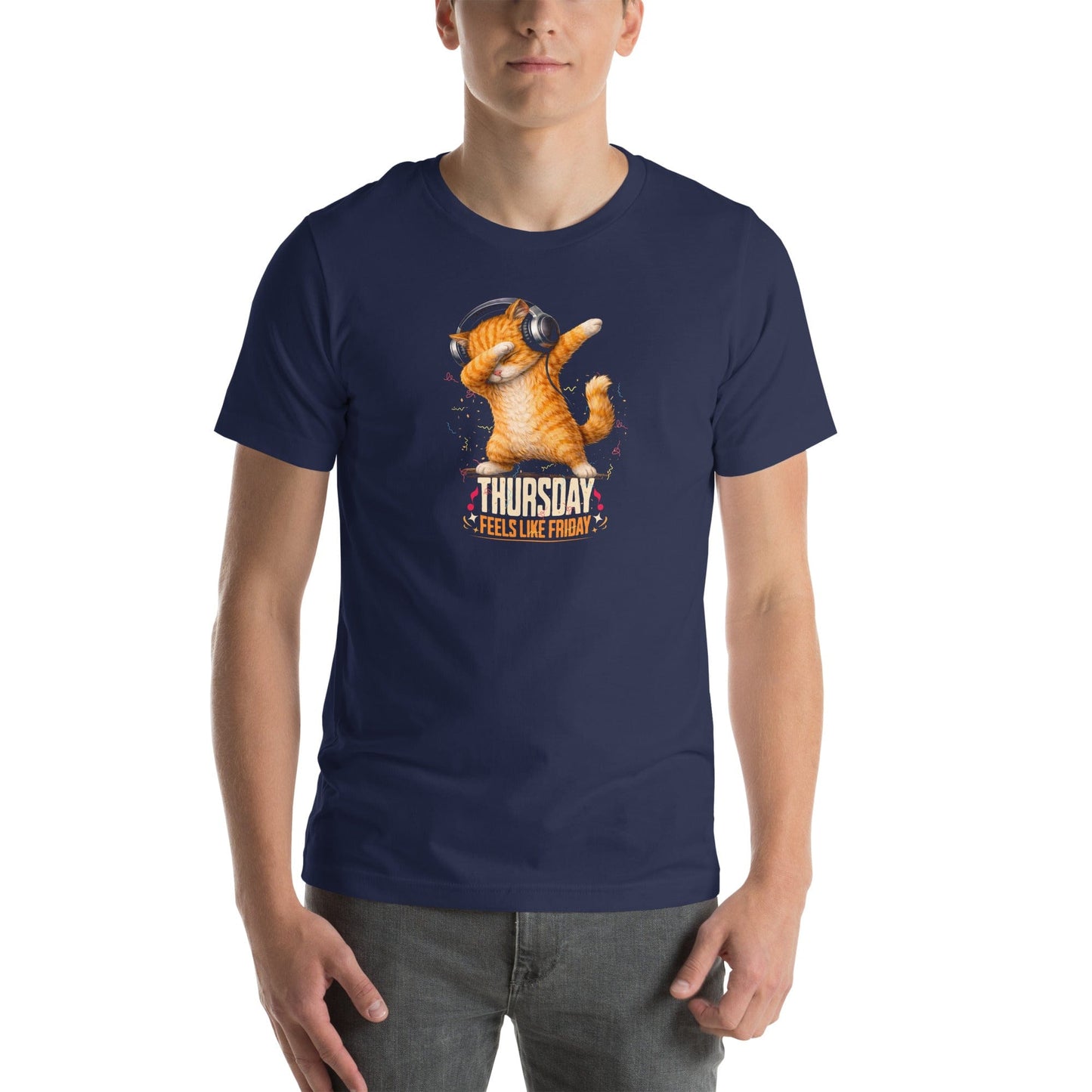 OMTHREAD Thursday Feels Like Friday Dancing Cat Headphones Shirt