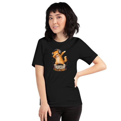 OMTHREAD Thursday Feels Like Friday Dancing Cat Headphones Shirt