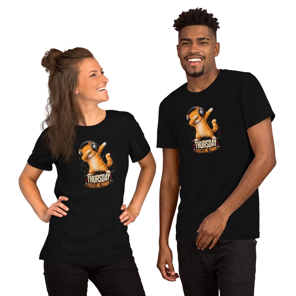 OMTHREAD Thursday Feels Like Friday Dancing Cat Headphones Shirt