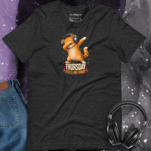 OMTHREAD Thursday Feels Like Friday Dancing Cat Headphones Shirt