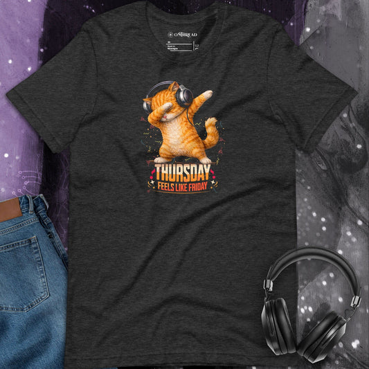 OMTHREAD Thursday Feels Like Friday Dancing Cat Headphones Shirt