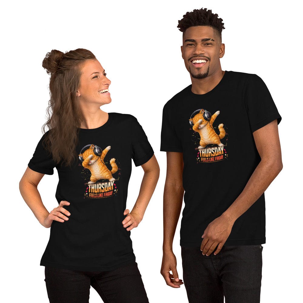 OMTHREAD Thursday Feels Like Friday Dancing Cat Headphones Shirt