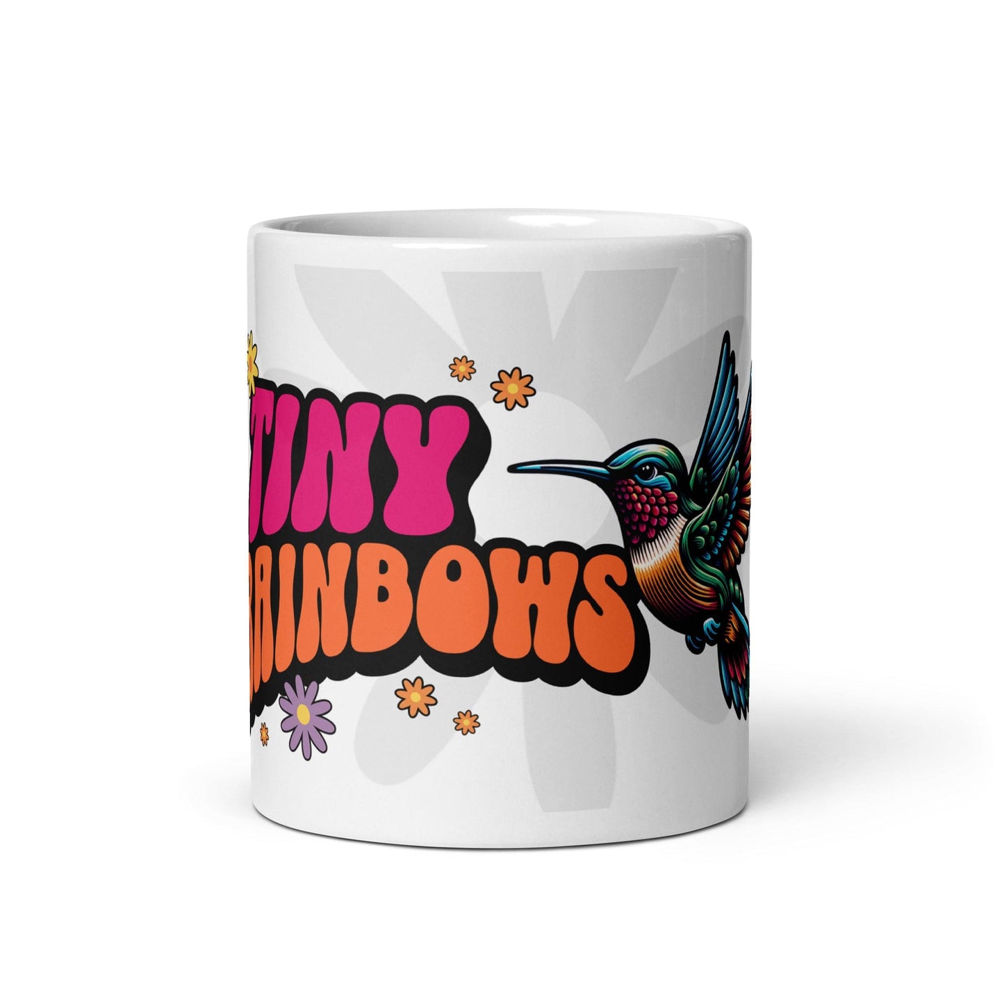 OMTHREAD Tiny Rainbow Hummers - White glossy mug