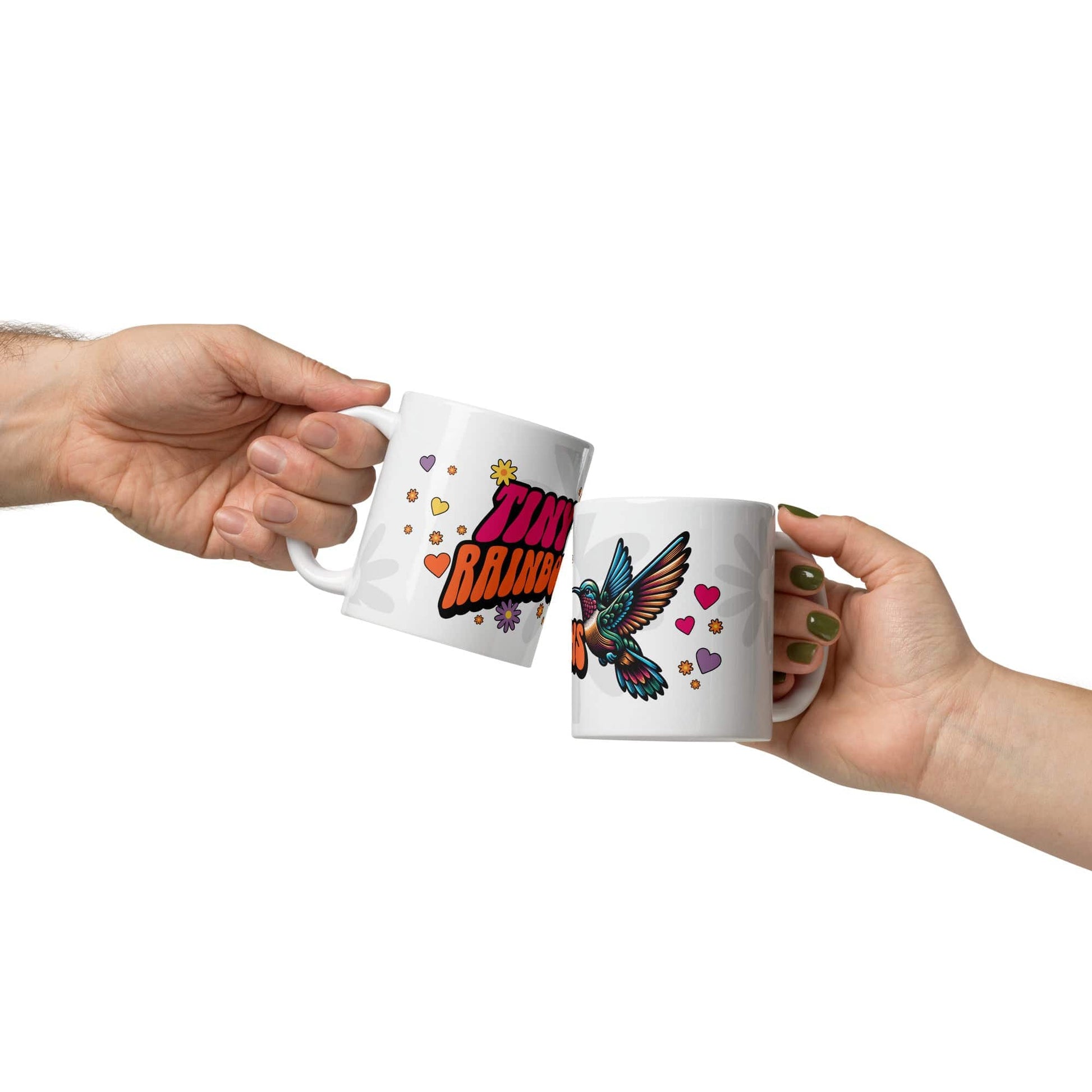 OMTHREAD Tiny Rainbow Hummers - White glossy mug