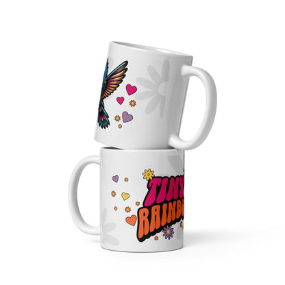 OMTHREAD Tiny Rainbow Hummers - White glossy mug