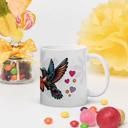 OMTHREAD Tiny Rainbow Hummers - White glossy mug