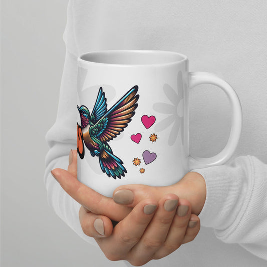 OMTHREAD Tiny Rainbow Hummers - White glossy mug