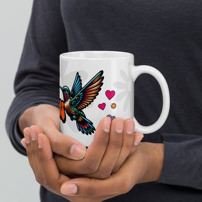 OMTHREAD Tiny Rainbow Hummers - White glossy mug