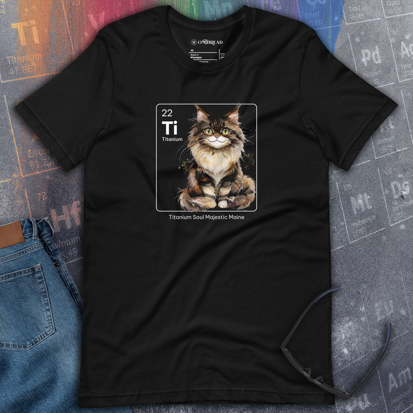 OMTHREAD Titanium Soul Majestic Maine Coon Tee | Ti Element Cat Shirt | Chemistry Cat Lover Gift