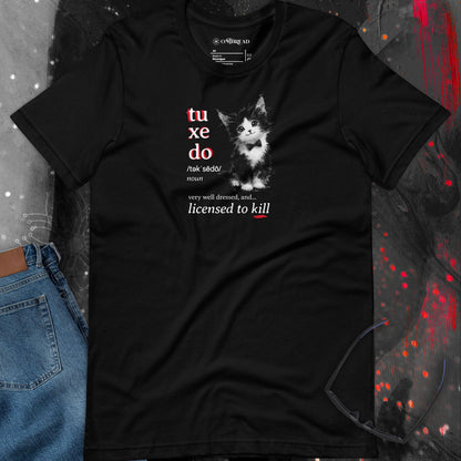 OMTHREAD Tuxedo Cat Shirt Licensed to Kill Funny Spy Graphic Tee