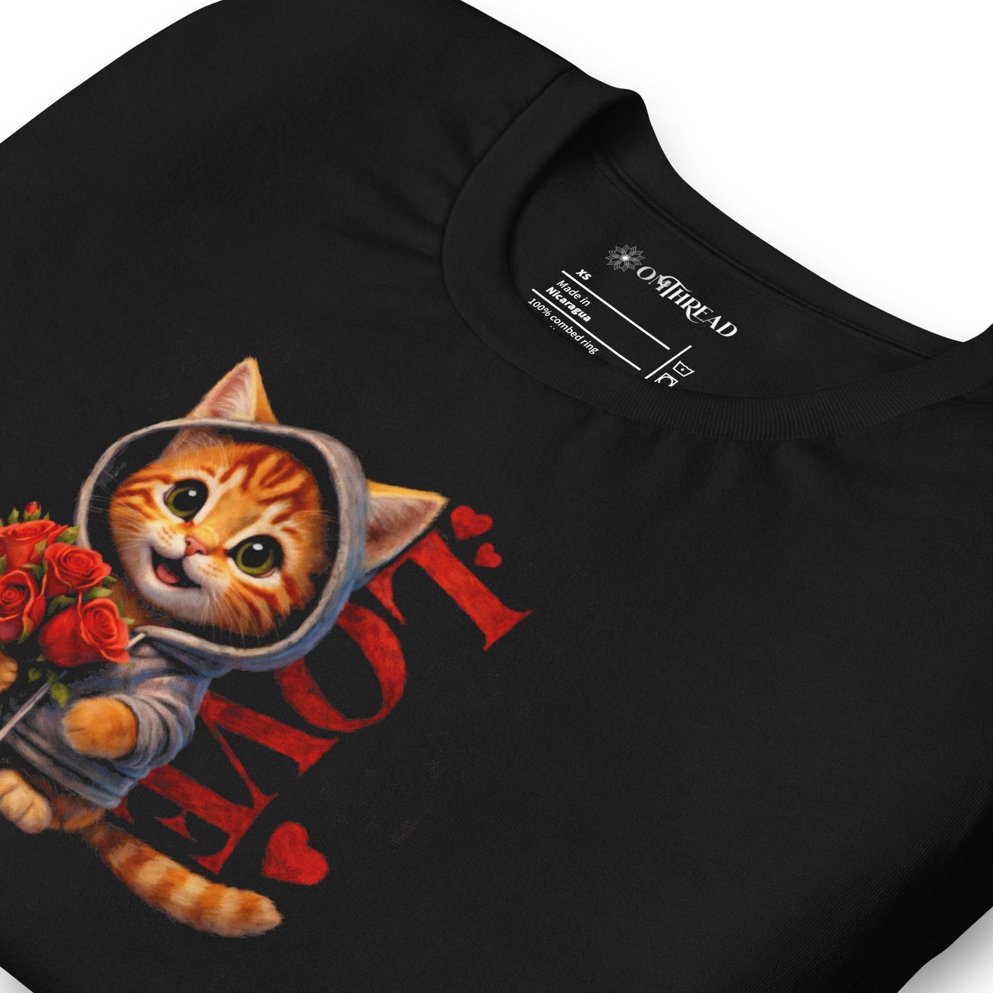 OMTHREAD Valentine Cat With Roses Love Graphic Tee Cute Orange Kitten