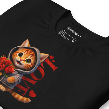 OMTHREAD Valentine Cat With Roses Love Graphic Tee Cute Orange Kitten