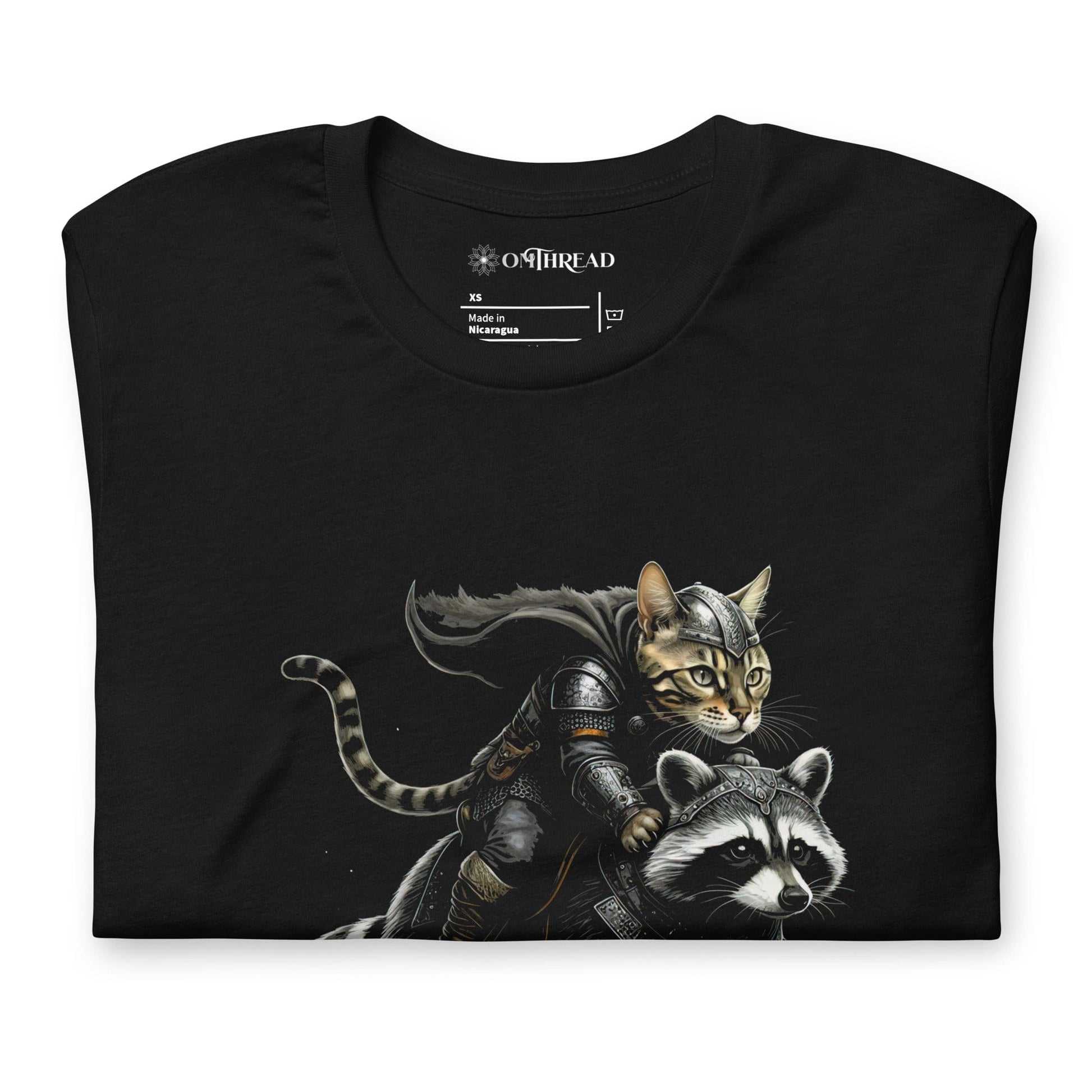 OMTHREAD Viking Bengal Cat Raccoon Rider T-Shirt | Epic Fantasy Animal Graphic Tee