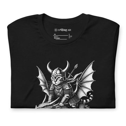 OMTHREAD Viking Cat Dragon Rider T-Shirt | Epic Fantasy Cat Graphic Tee