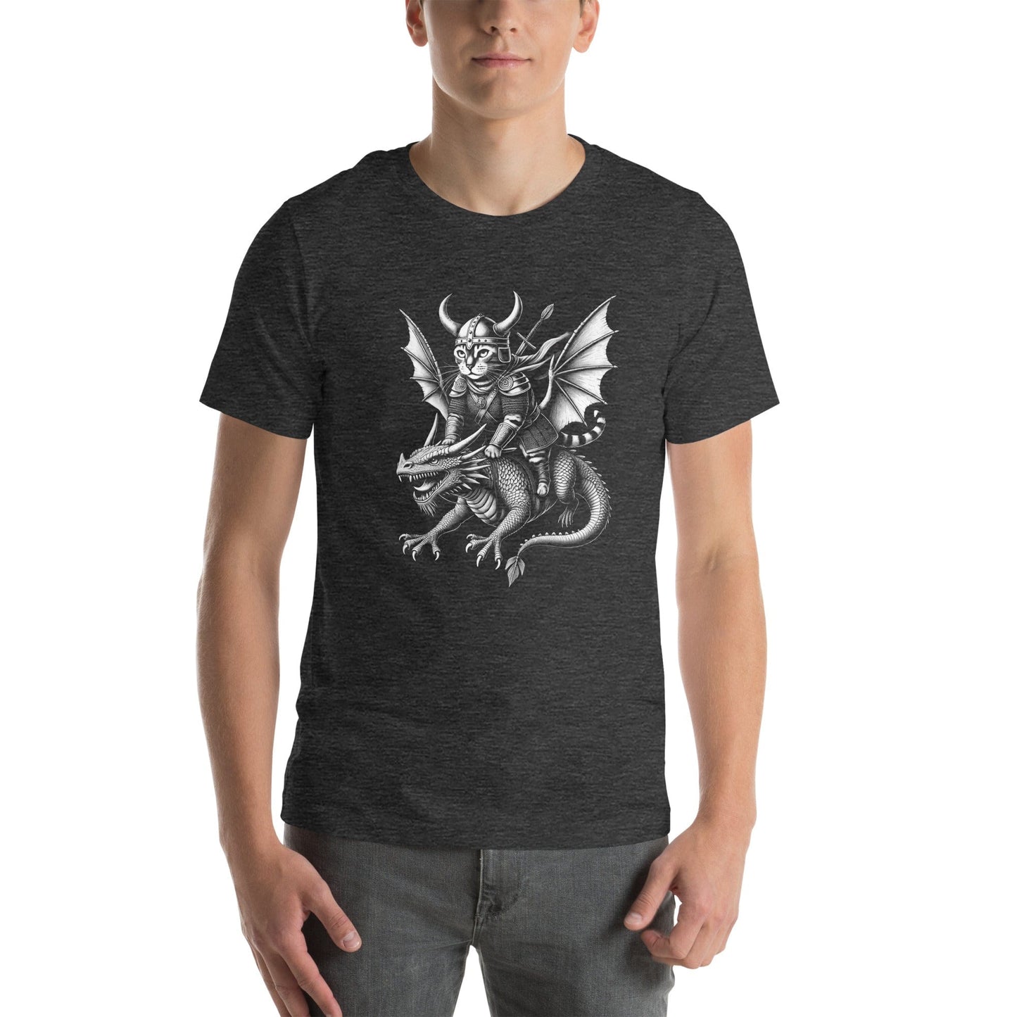 OMTHREAD Viking Cat Dragon Rider T-Shirt | Epic Fantasy Cat Graphic Tee