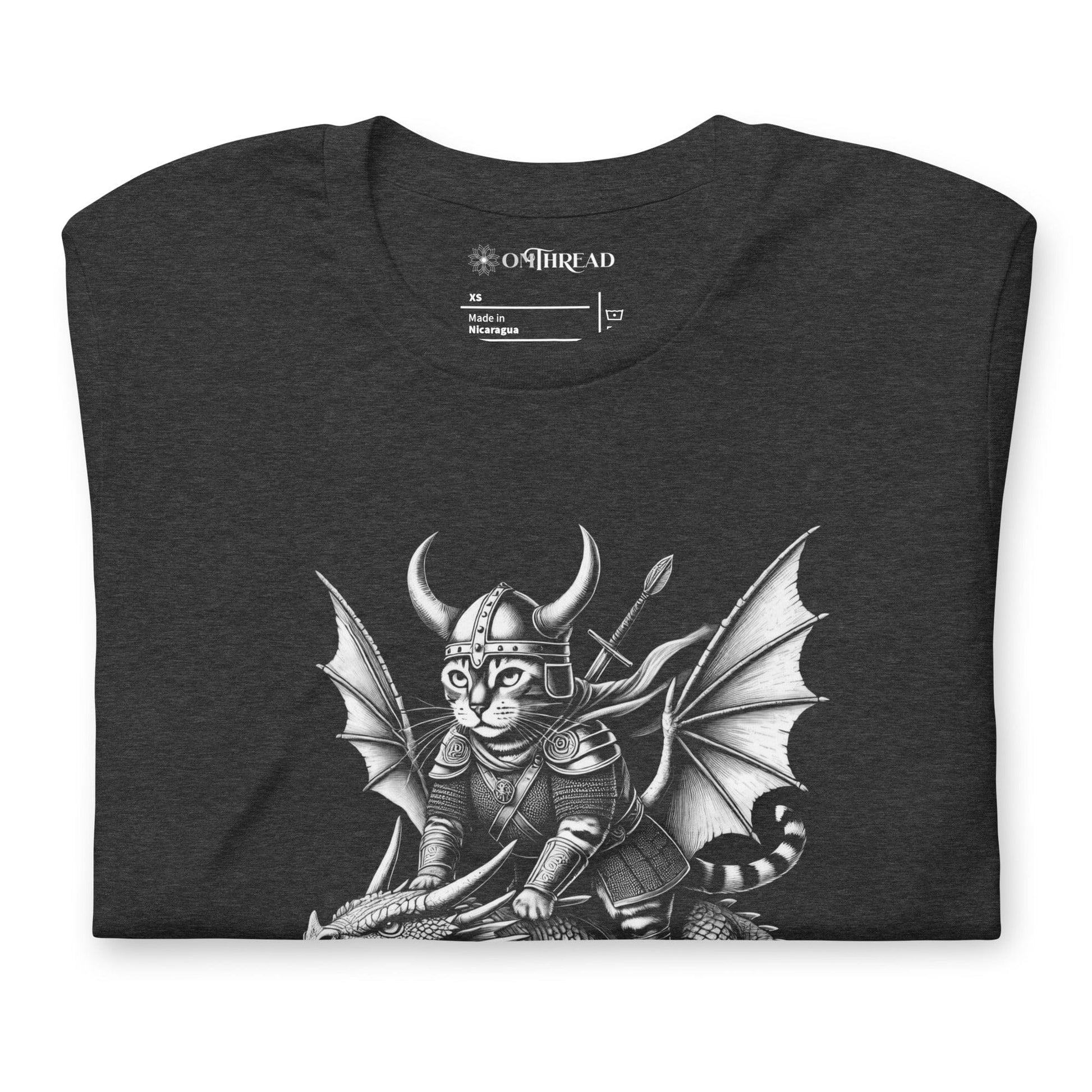 OMTHREAD Viking Cat Dragon Rider T-Shirt | Epic Fantasy Cat Graphic Tee