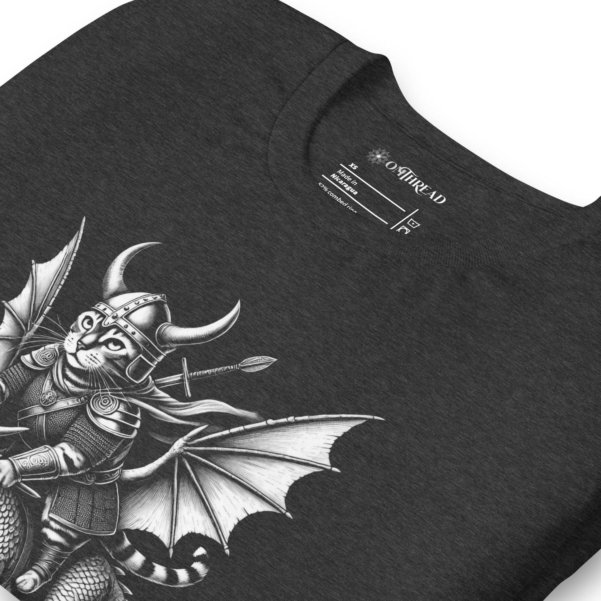 OMTHREAD Viking Cat Dragon Rider T-Shirt | Epic Fantasy Cat Graphic Tee