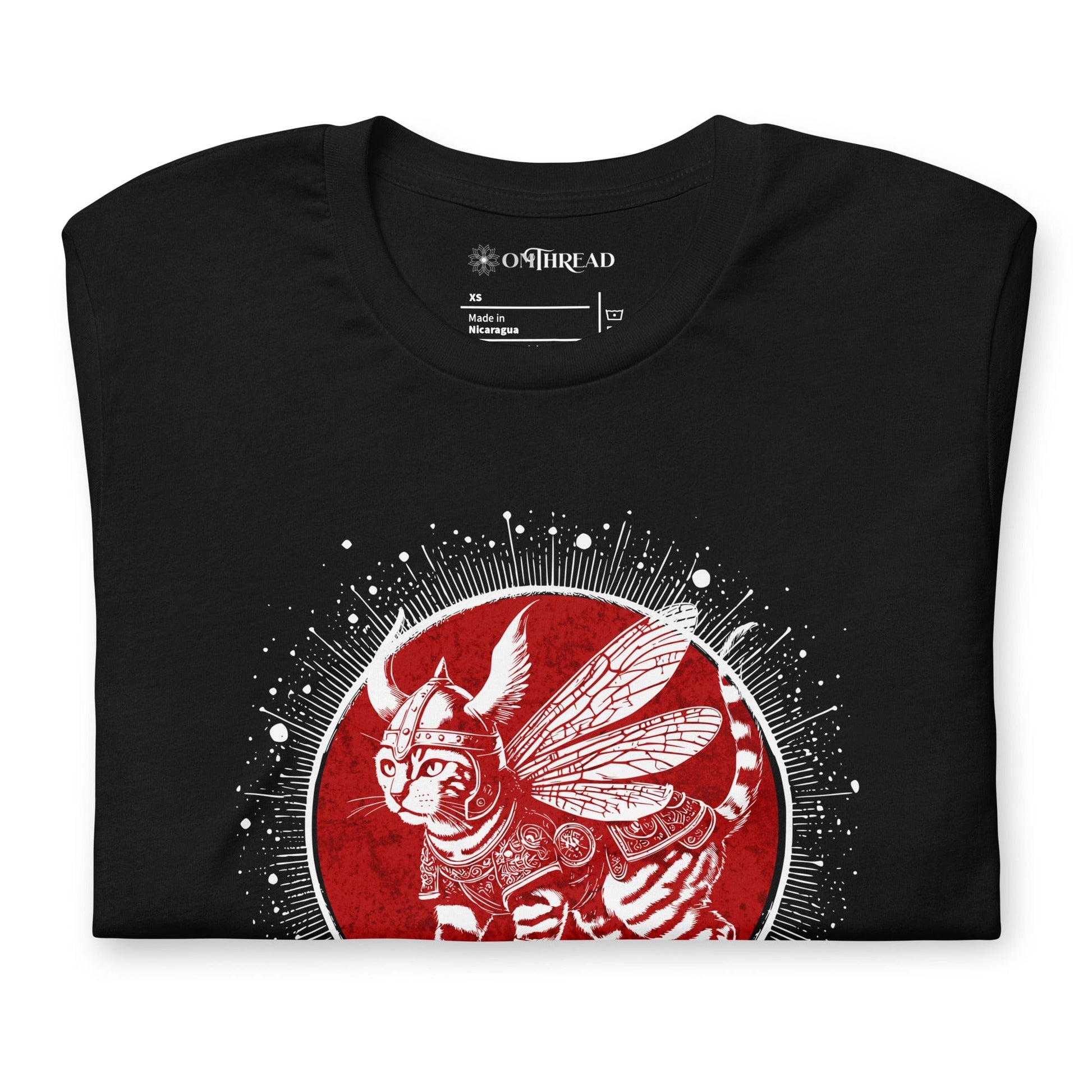 OMTHREAD Viking Cat with Wings T-Shirt | Norse Mythology-Inspired Design Tee