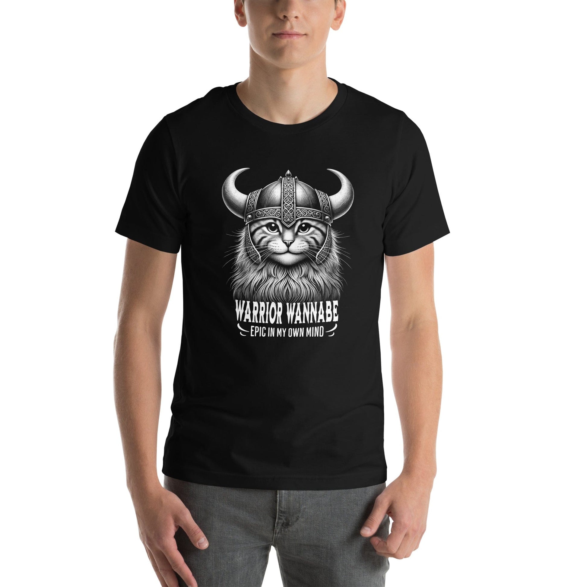 OMTHREAD Warrior Wannabe Cat T-Shirt | Funny Viking Feline Graphic Tee