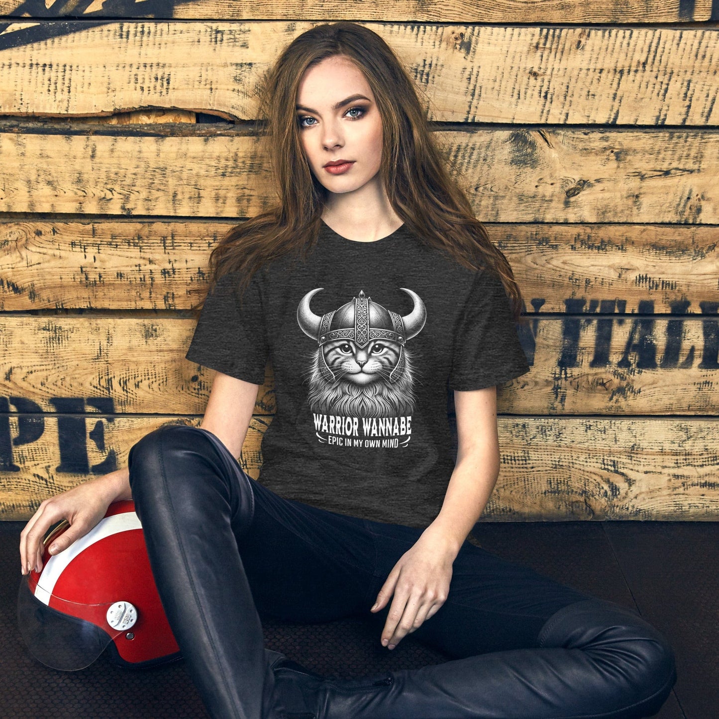 OMTHREAD Warrior Wannabe Cat T-Shirt | Funny Viking Feline Graphic Tee