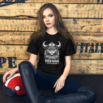 OMTHREAD Warrior Wannabe Cat T-Shirt | Funny Viking Feline Graphic Tee