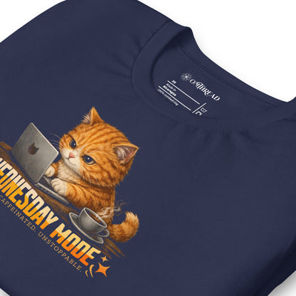 OMTHREAD Wednesday Mode Cat Working on Laptop Funny Coffee Shirt