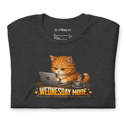 OMTHREAD Wednesday Mode Cat Working on Laptop Funny Coffee Shirt