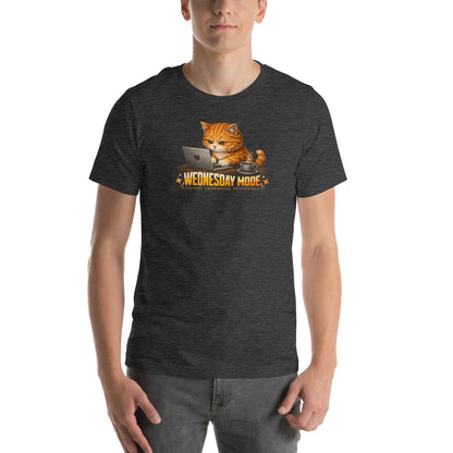 OMTHREAD Wednesday Mode Cat Working on Laptop Funny Coffee Shirt