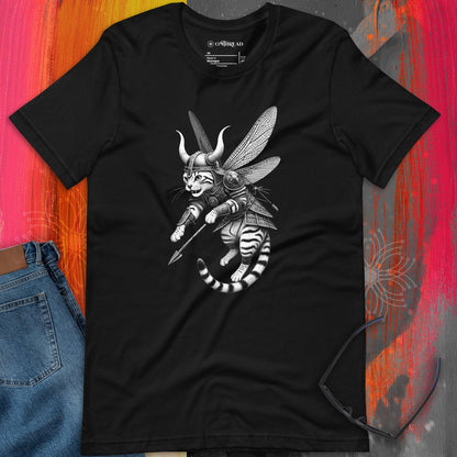 OMTHREAD Winged Viking Warrior Cat T-Shirt | Fierce Fantasy Cat Graphic Tee