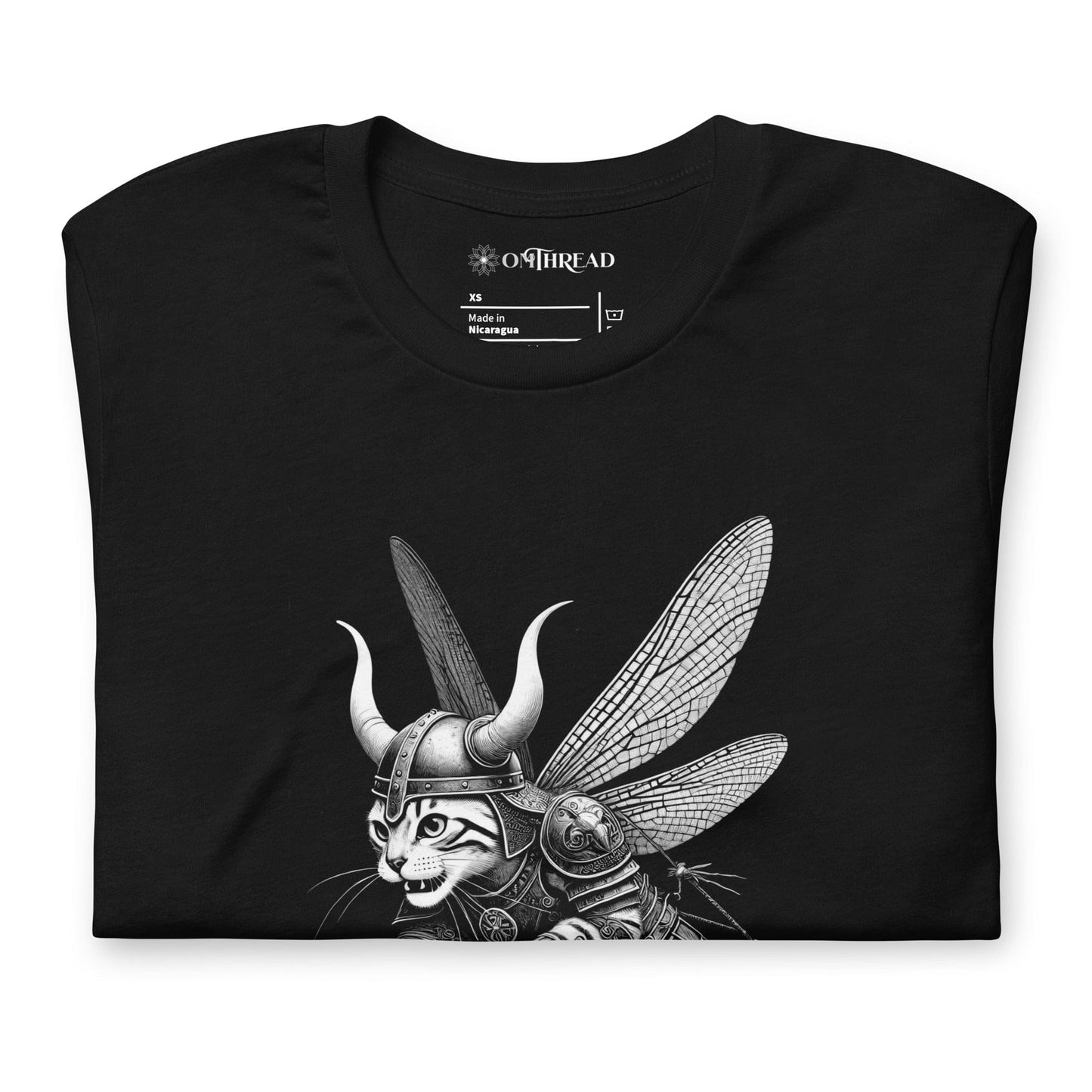 OMTHREAD Winged Viking Warrior Cat T-Shirt | Fierce Fantasy Cat Graphic Tee