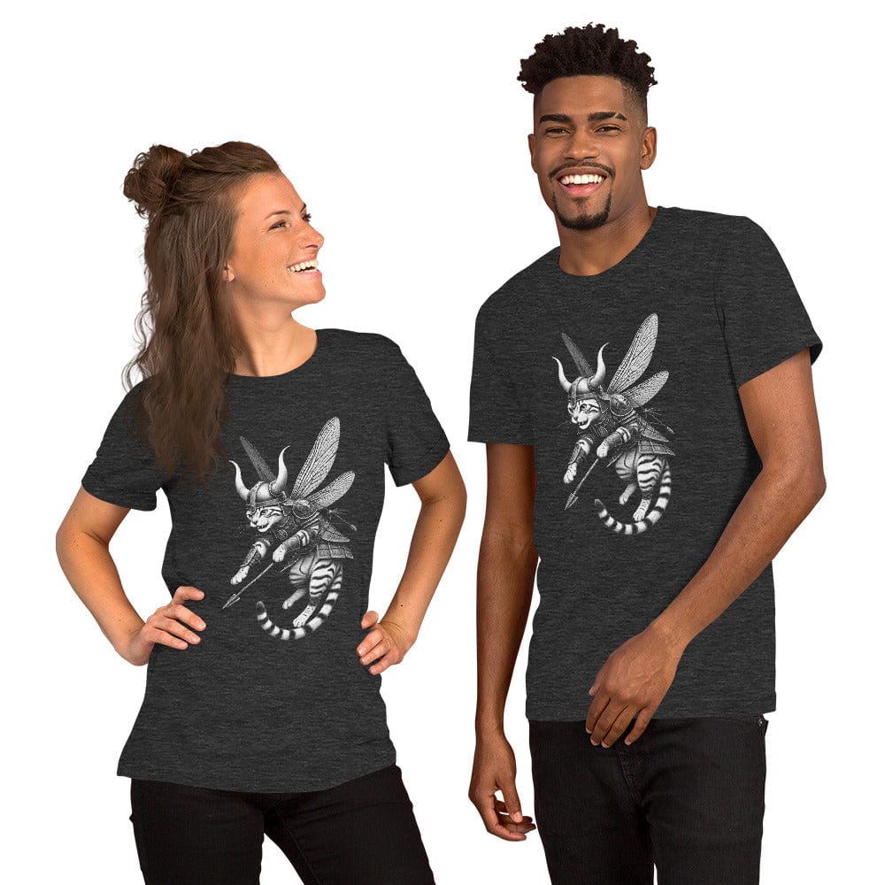 OMTHREAD Winged Viking Warrior Cat T-Shirt | Fierce Fantasy Cat Graphic Tee