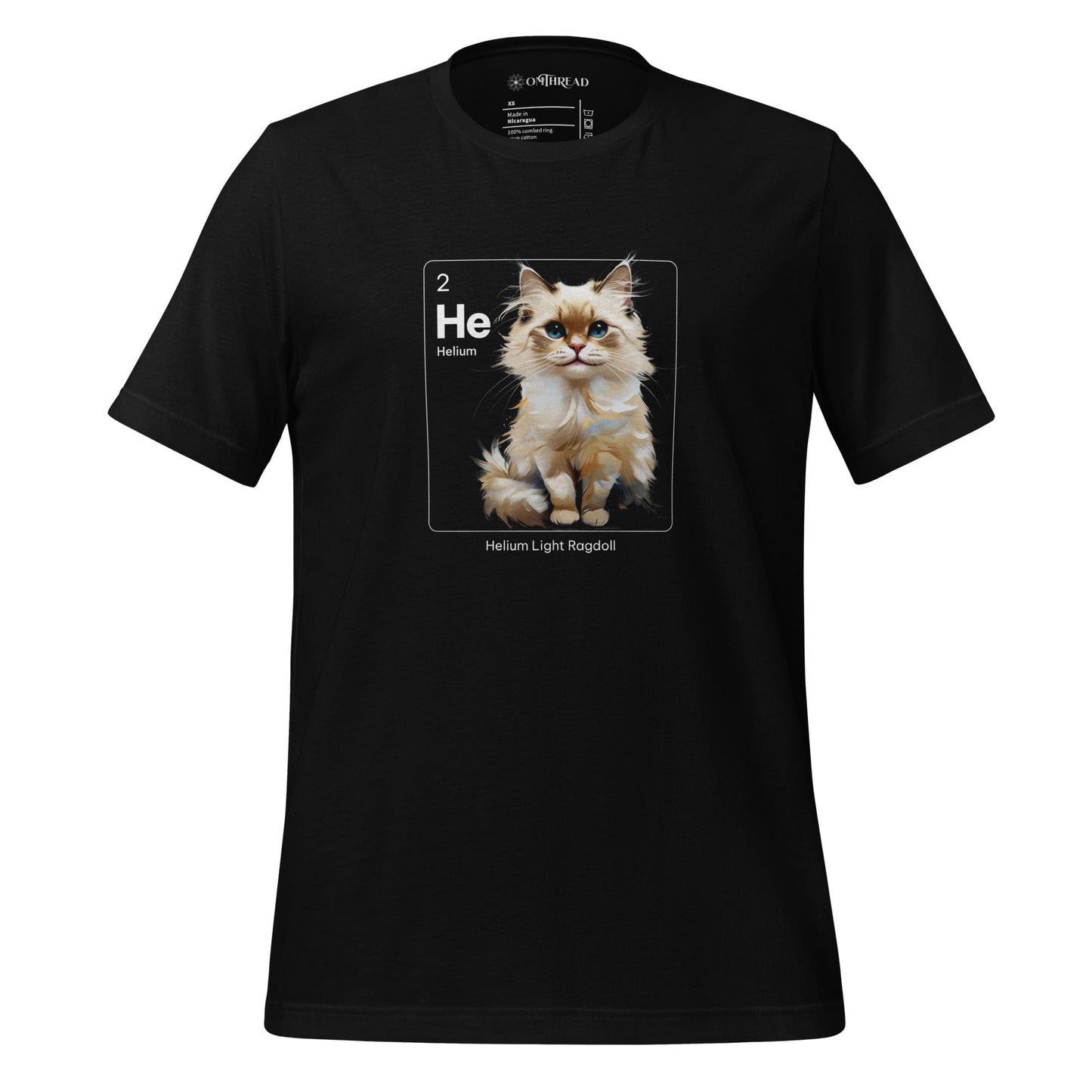 OMTHREAD XS Helium Light Ragdoll Cat Tee | He Element Chemistry Shirt | Playful Cat Lover Gift