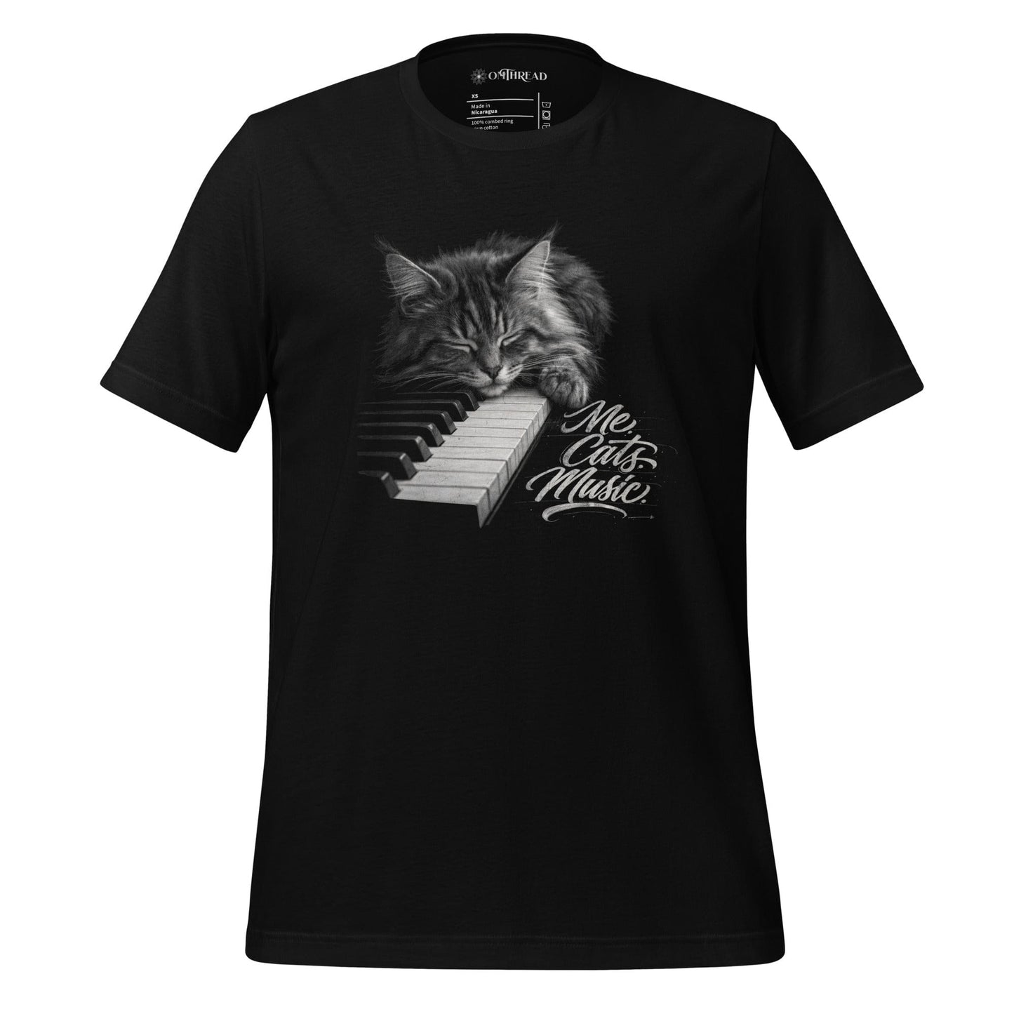 OMTHREAD XS Me Cats Music Shirt Sleeping Cat Piano Graphic Tee for Cat Lovers and Musicians