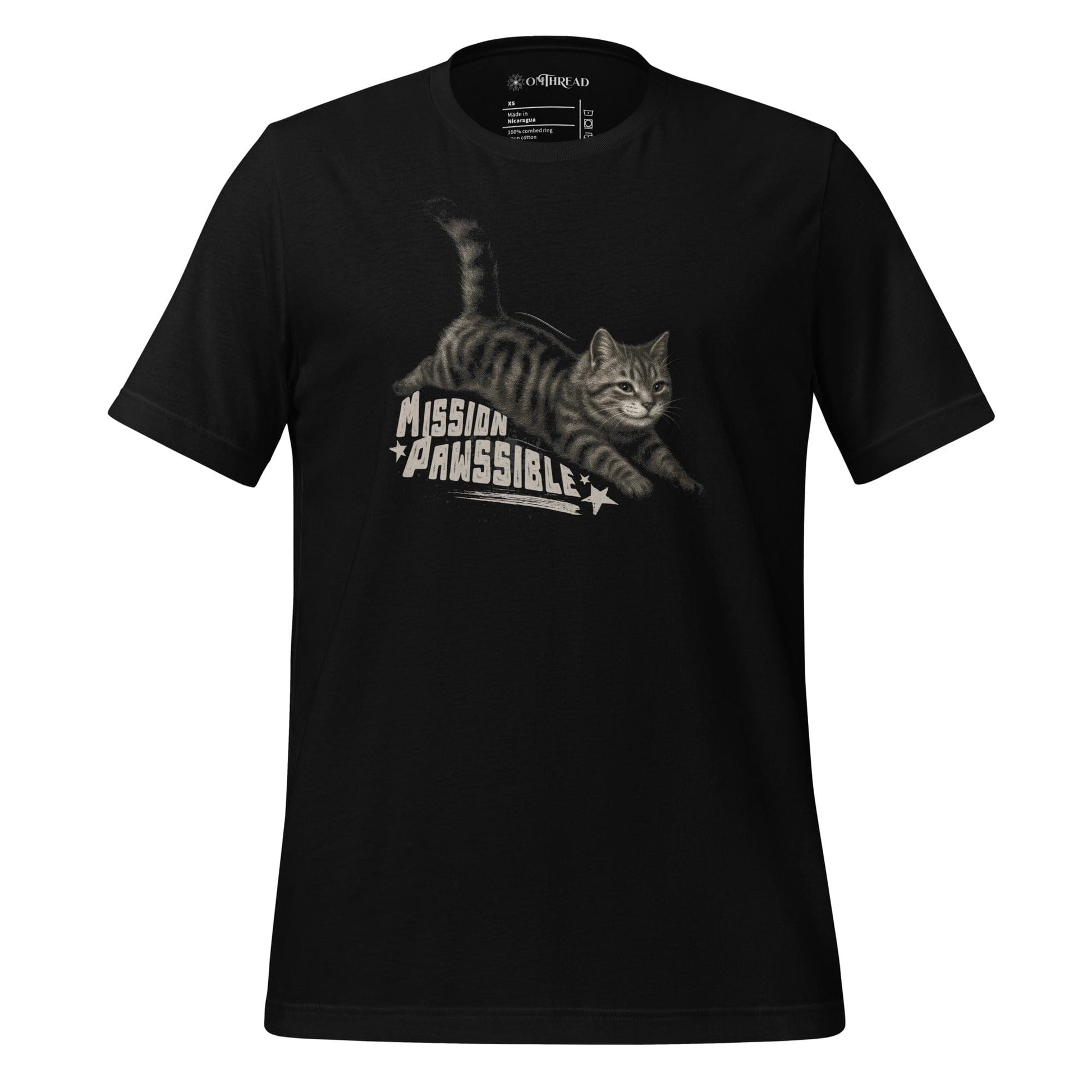 OMTHREAD XS Mission Pawsible Funny Cat T-Shirt Stealth Kitten Action