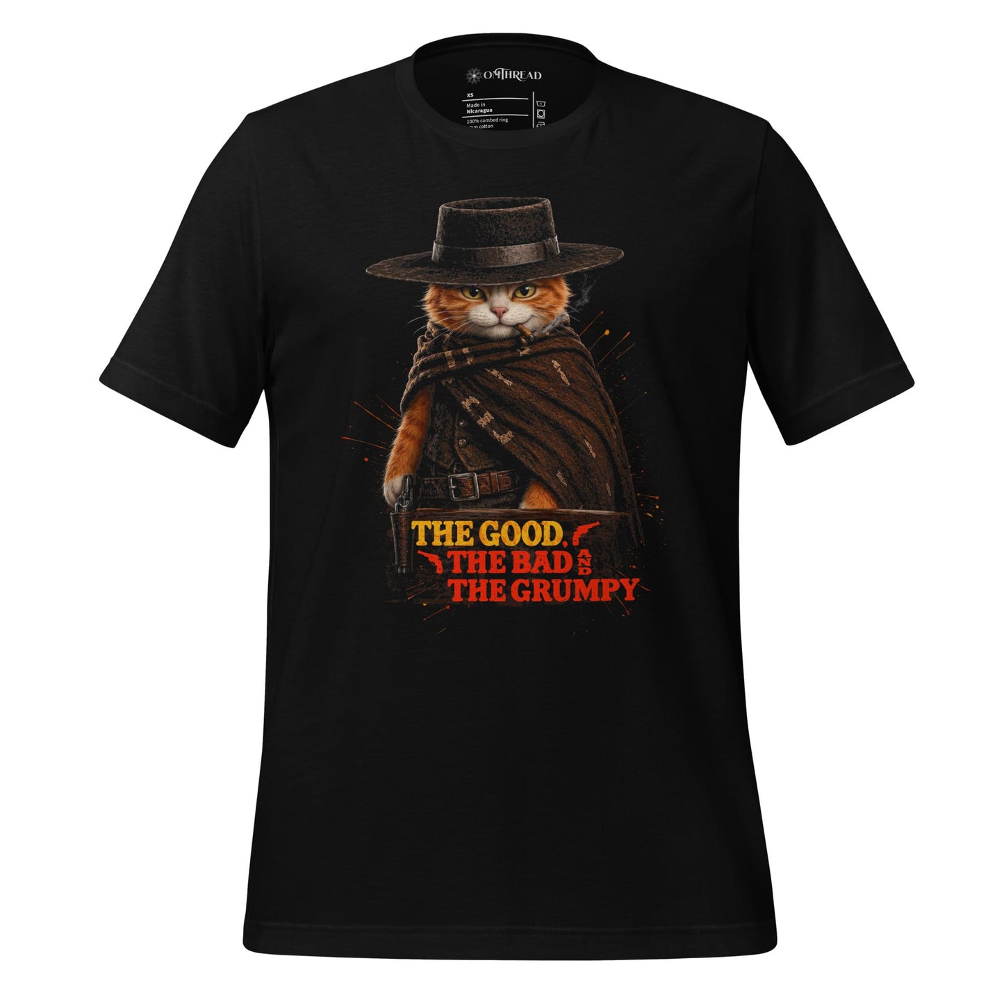 OMTHREAD XS Orange Cat Cowboy Western Movie Funny Graphic T-Shirt