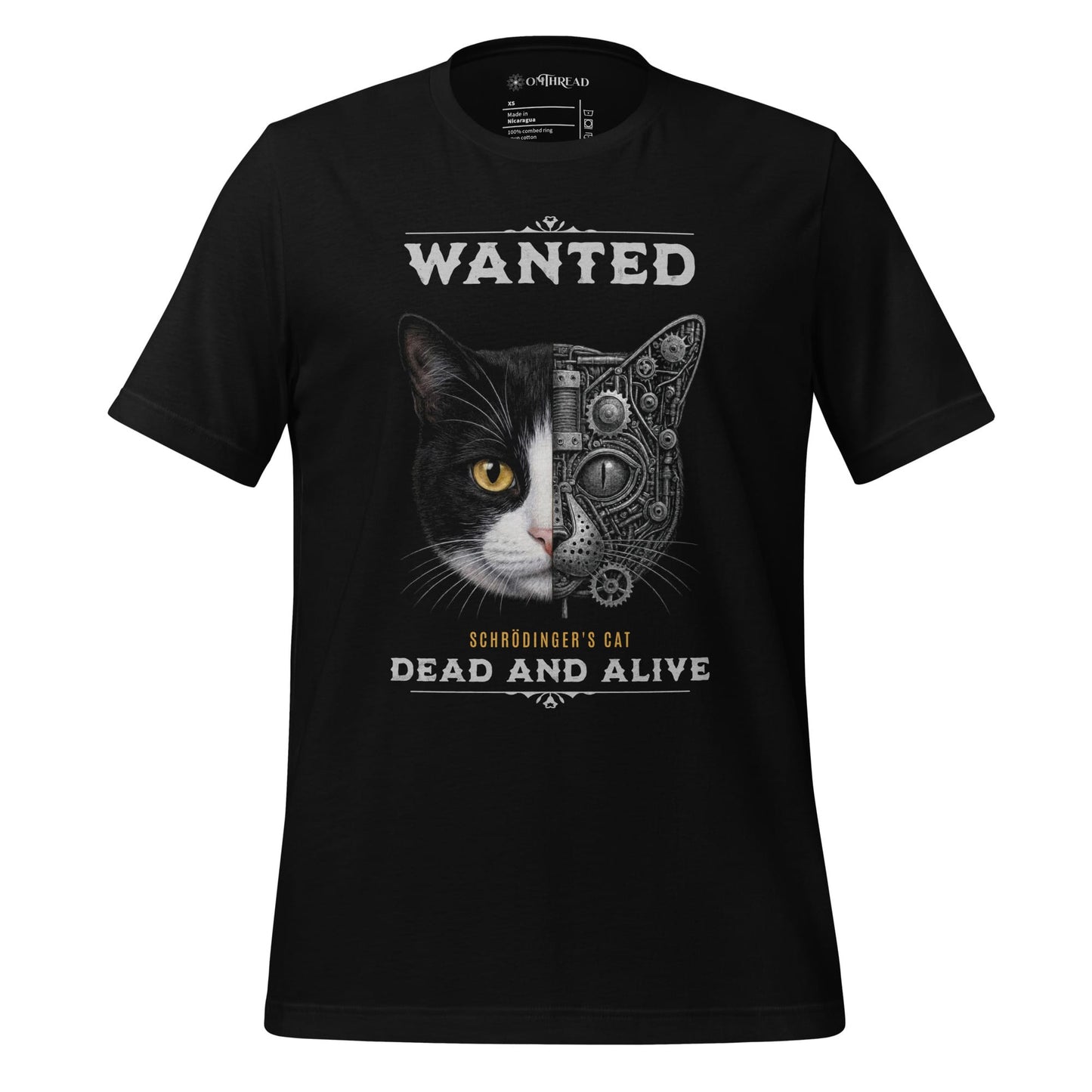 OMTHREAD XS Schrodinger Tuxedo Cat Shirt Quantum Physics Science Tee