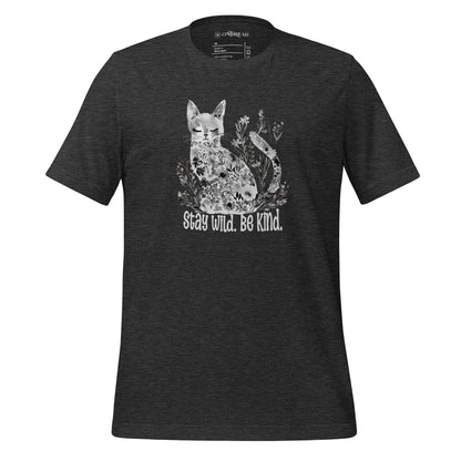 OMTHREAD XS Stay Wild Be Kind Cat T-Shirt | Floral Cat Nature Tee | Inspirational Wildlife Lover Shirt