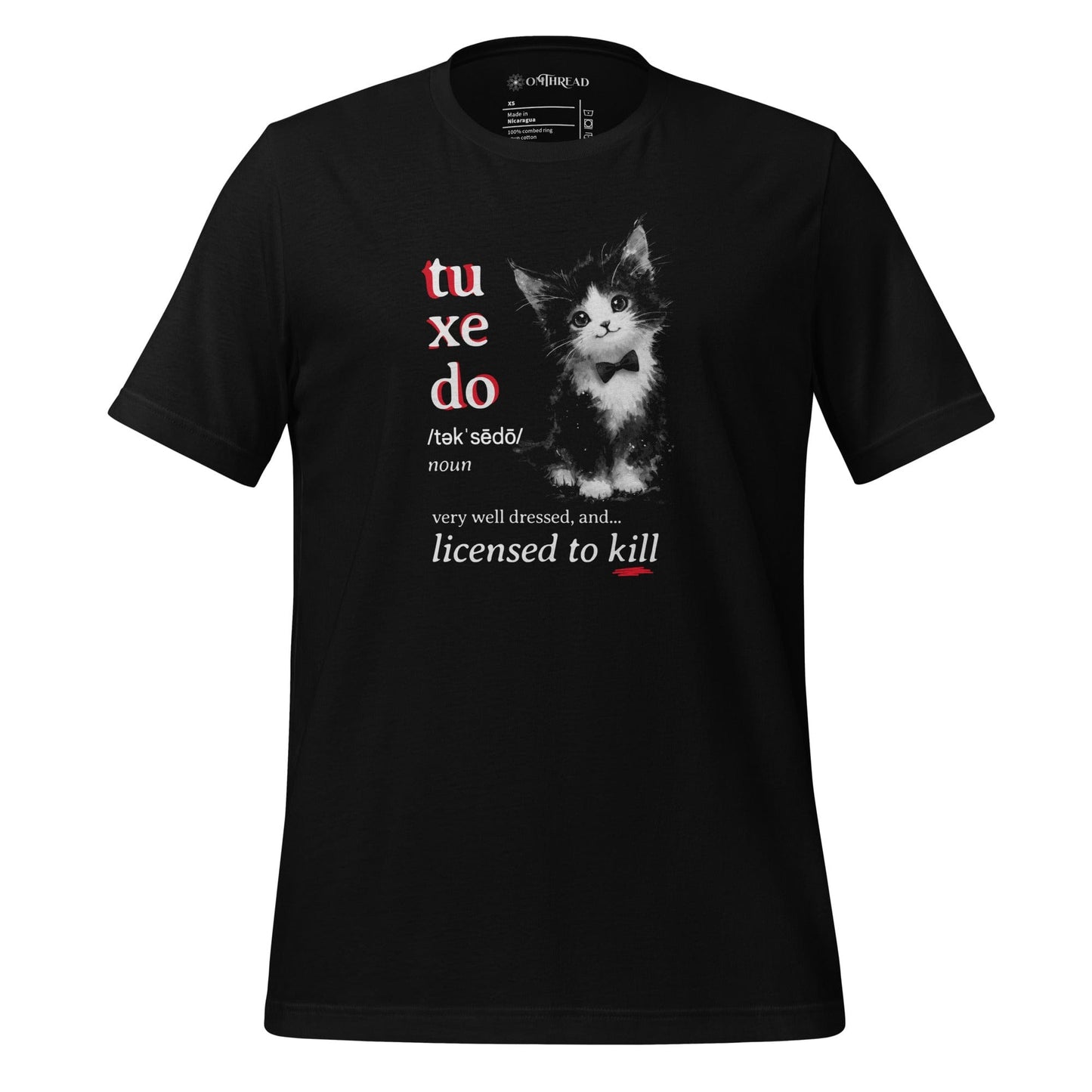 OMTHREAD XS Tuxedo Cat Shirt Licensed to Kill Funny Spy Graphic Tee